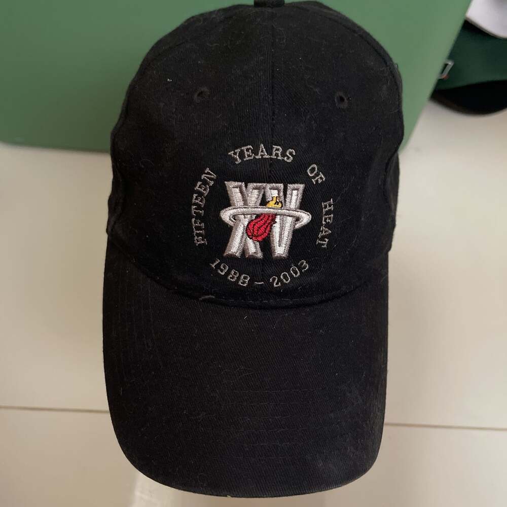 Vintage Miami Heat "Fifteen Years of Heat" Embroidered Black Hat (1988-2003)